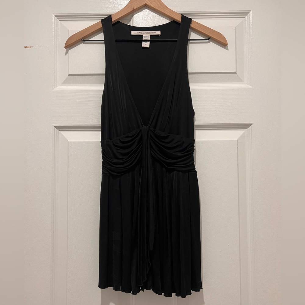 Diane von Furstenberg Draped Plunge Neck Tank Top - Black, Size Small